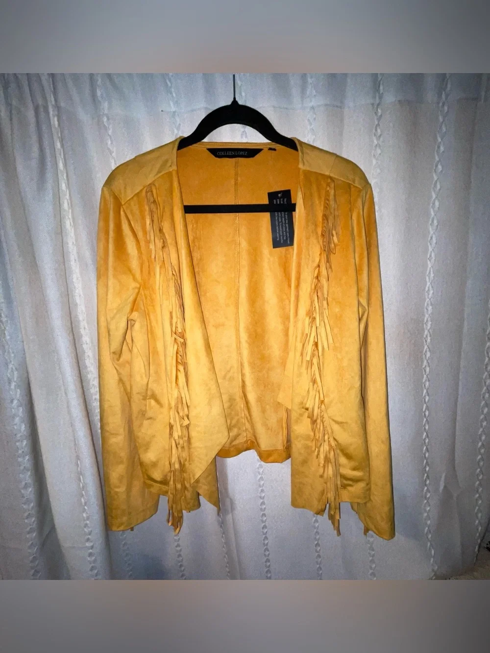 Colleen Lopez Golden Yellow Fringe Open-Front Cardigan